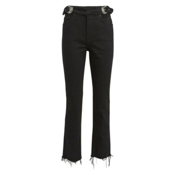 Grlfrnd High-Rise Jeans Women's 27 Black Zoey Double Western Buckle Belted - Picture 3 of 12